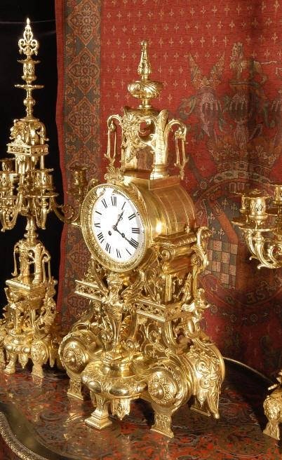 fig 3. *****SOLD****** Japy Freres Antique Gilt Brass Clock Set - Massive!